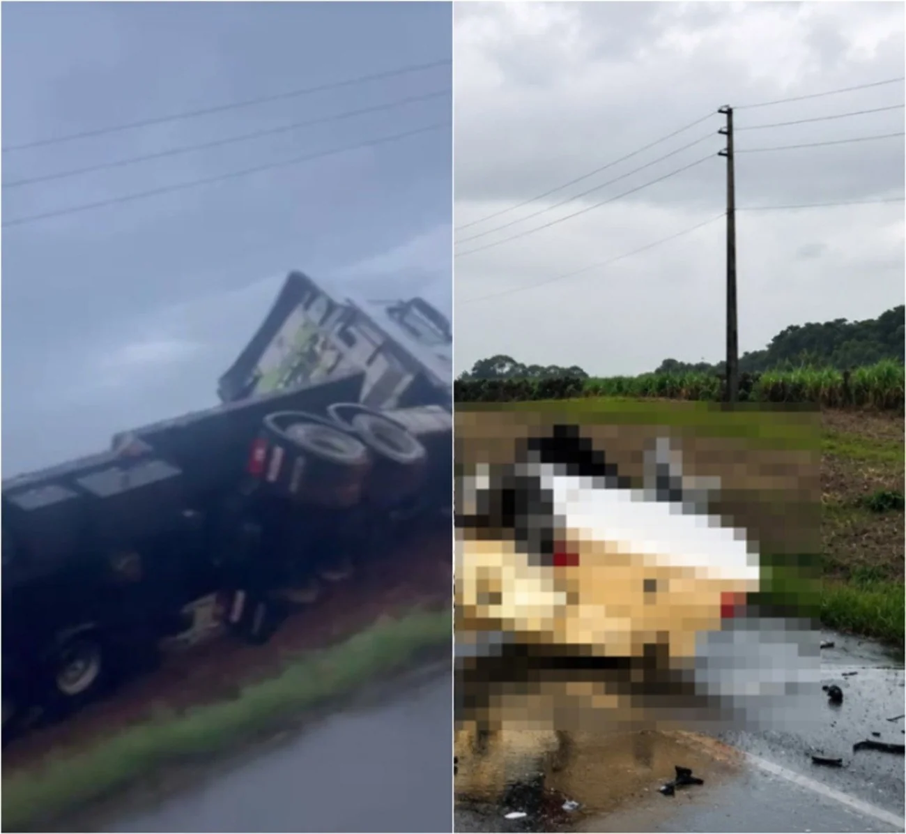Acidente entre carro e caminhão deixa 5 mortos e veículo partido ao meio na BR-470