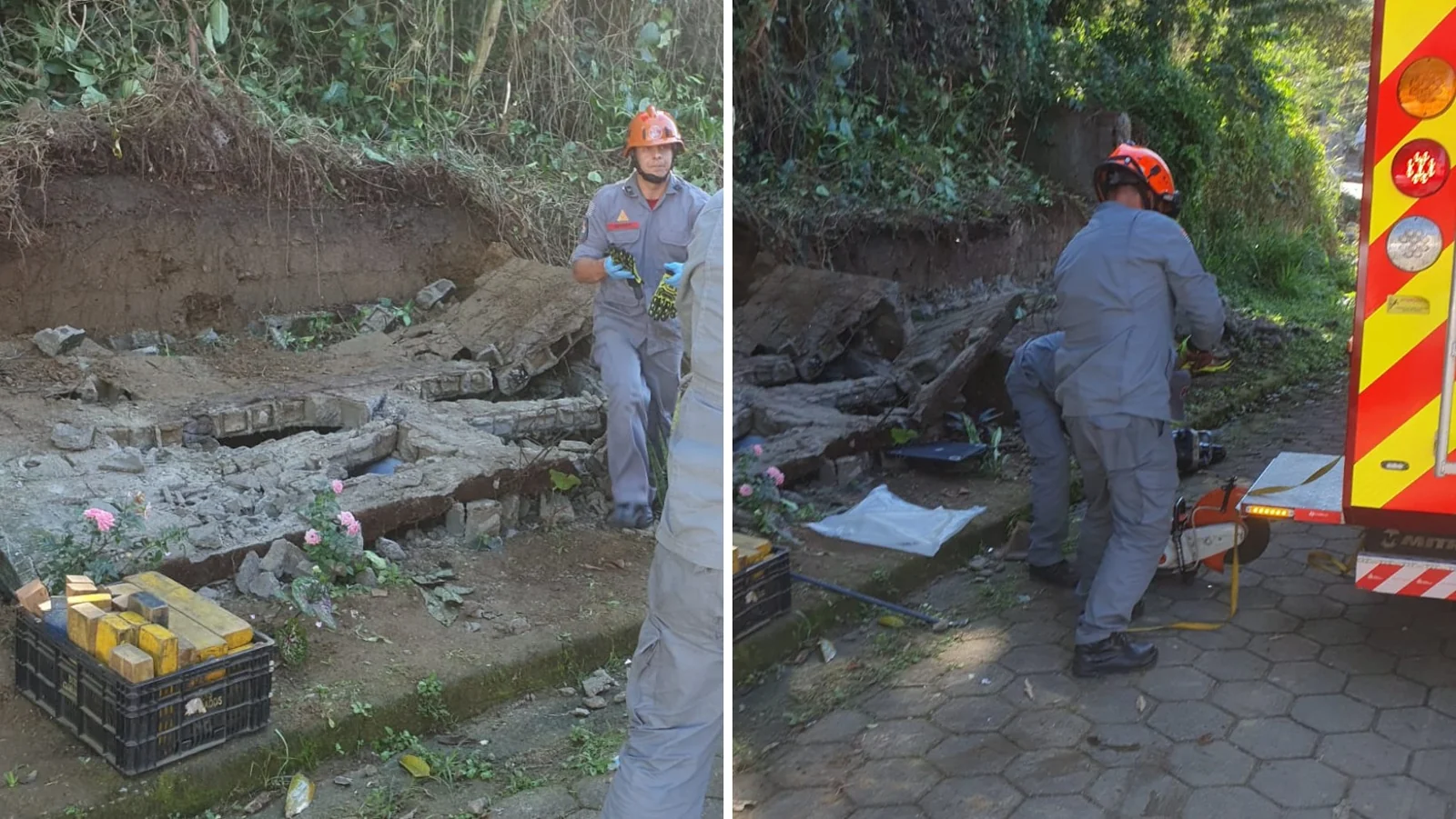 Muro desaba, idoso fica preso sob escombros em Caraguatatuba