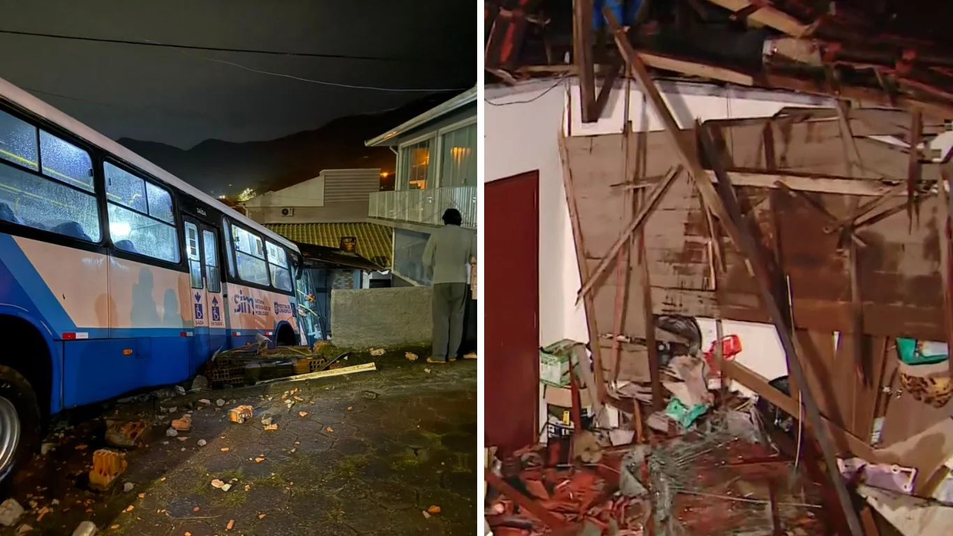 Ônibus invade e destrói casa em Florianópolis; cão morreu no acidente