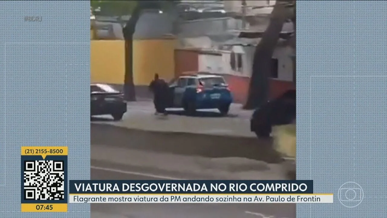 Vídeo: viatura da PM anda desgovernada e bate em carro estacionado no Rio Comprido